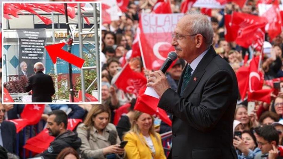 Kılıçdaroğlu'nun konuştuğu alanın tam karşısına Demirtaş pankartı asıldı